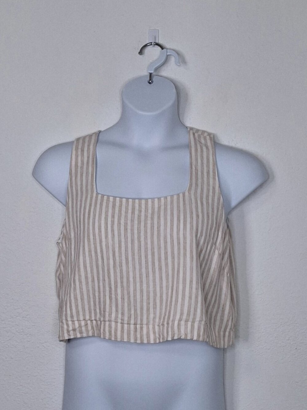 Abercrombie & Fitch Linen Blend Stripe Top Sz L Square Neck Crop Minimalist
